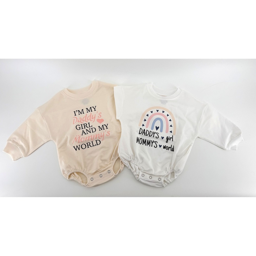 NIB SunPodLtd Baby Girl 0-3M Bodysuit Set White Peach Rainbow Daddys Girl 2 Pack